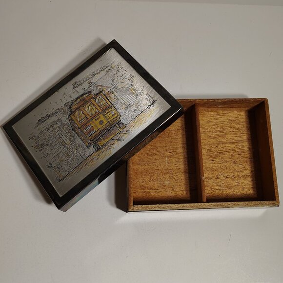 Vintage Reed & Barton Damascene Silverplate Trinket Box Gump's SF Trolley Train - Picture 9 of 12